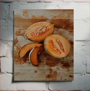 Πίνακας, Sliced Cantaloupe on Wooden Surface Πεπόνι σε φέτες σε ξύλινη επιφάνεια