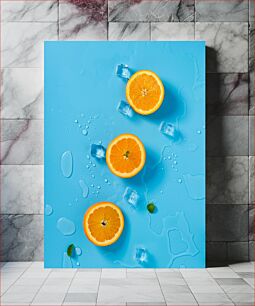 Πίνακας, Sliced Oranges on Blue Background Πορτοκάλια σε φέτες σε μπλε φόντο