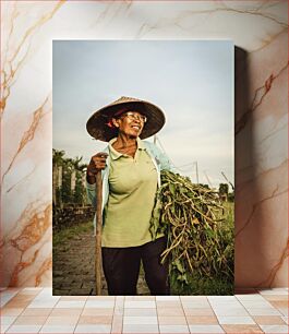 Πίνακας, Smiling Farmer with Harvest Χαμογελαστός Αγρότης με Συγκομιδή