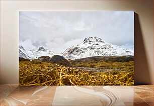 Πίνακας, Snow-Capped Mountains and Dry Vegetation Χιονισμένα βουνά και ξηρή βλάστηση