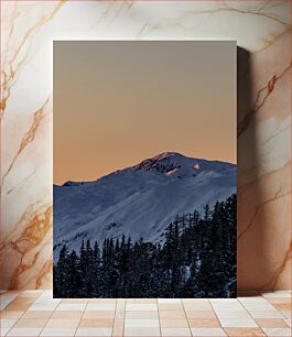 Πίνακας, Snow-covered Mountain at Sunset Χιονισμένο βουνό στο ηλιοβασίλεμα