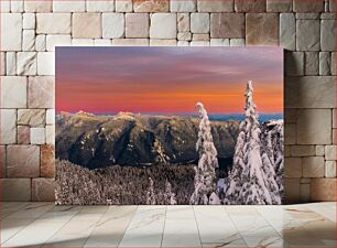 Πίνακας, Snow-Covered Mountain Landscape at Sunset Χιονισμένο ορεινό τοπίο στο ηλιοβασίλεμα