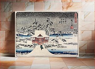 Πίνακας, Snow Scene at the Shrine of Benzaiten in the Pond at Inokashira (1843), Japanese illustration by Utagawa Hiroshige