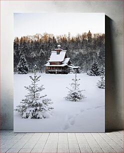 Πίνακας, Snowy Cabin in Winter Forest Χιονισμένη καμπίνα στο χειμερινό δάσος