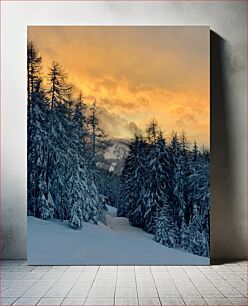 Πίνακας, Snowy Forest at Sunset Χιονισμένο δάσος στο ηλιοβασίλεμα