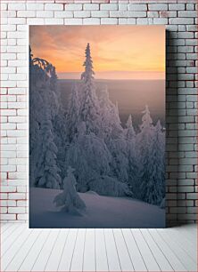 Πίνακας, Snowy Forest at Sunset Χιονισμένο δάσος στο ηλιοβασίλεμα