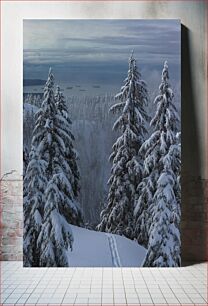 Πίνακας, Snowy Forest with Distant Ships Χιονισμένο δάσος με μακρινά πλοία