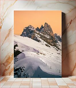 Πίνακας, Snowy Mountain at Sunset Χιονισμένο βουνό στο ηλιοβασίλεμα