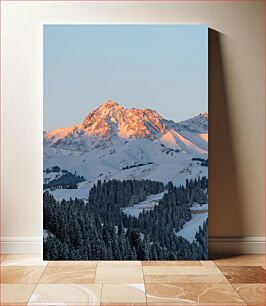 Πίνακας, Snowy Mountain at Sunset Χιονισμένο βουνό στο ηλιοβασίλεμα