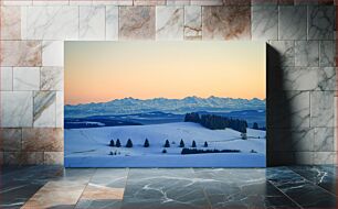 Πίνακας, Snowy Mountain Landscape at Sunset Χιονισμένο ορεινό τοπίο στο ηλιοβασίλεμα