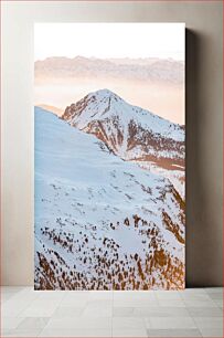 Πίνακας, Snowy Mountain Landscape at Sunset Χιονισμένο ορεινό τοπίο στο ηλιοβασίλεμα