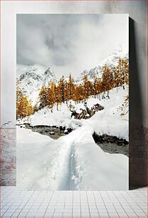 Πίνακας, Snowy Mountain Landscape with Autumn Trees Χιονισμένο ορεινό τοπίο με φθινοπωρινά δέντρα