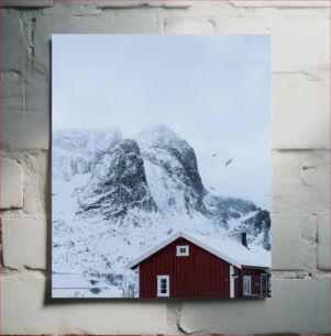 Πίνακας, Snowy Mountain Landscape with Cabin Χιονισμένο ορεινό τοπίο με καμπίνα