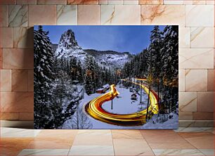 Πίνακας, Snowy Mountain Landscape with Light Trails Χιονισμένο ορεινό τοπίο με φωτεινά μονοπάτια