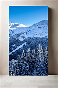 Πίνακας, Snowy Mountain Landscape with Pine Trees Χιονισμένο ορεινό τοπίο με πεύκα