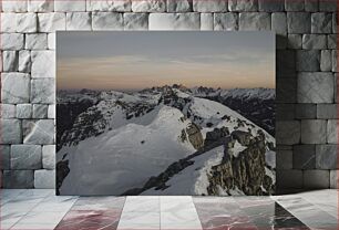 Πίνακας, Snowy Mountain Range at Sunset Χιονισμένη οροσειρά στο ηλιοβασίλεμα