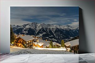 Πίνακας, Snowy Mountain Village at Night Χιονισμένο ορεινό χωριό τη νύχτα