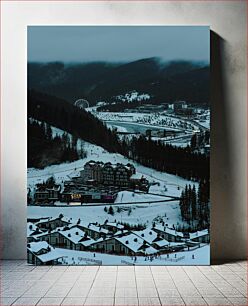 Πίνακας, Snowy Mountain Village with Ferris Wheel Χιονισμένο ορεινό χωριό με ρόδα λούνα παρκ