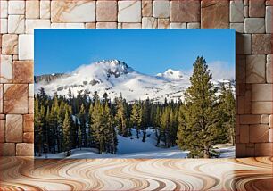 Πίνακας, Snowy Mountain with Pine Trees Χιονισμένο βουνό με πεύκα