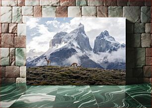 Πίνακας, Snowy Mountains with Guanacos Χιονισμένα βουνά με Guanacos