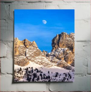 Πίνακας, Snowy Mountains with Moon Χιονισμένα βουνά με φεγγάρι