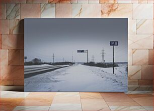 Πίνακας, Snowy Road with Traffic Signs Χιονισμένος δρόμος με πινακίδες κυκλοφορίας