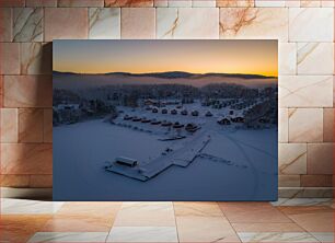 Πίνακας, Snowy Village at Sunset Χιονισμένο χωριό στο ηλιοβασίλεμα