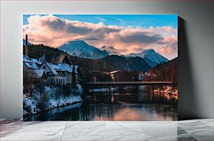 Πίνακας, Snowy Village by the Mountains Χιονισμένο χωριό δίπλα στα βουνά