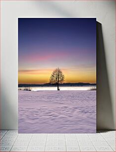 Πίνακας, Solitary Tree at Sunset in Winter Μοναχικό δέντρο στο ηλιοβασίλεμα το χειμώνα