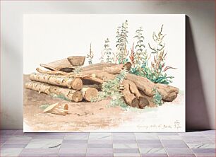 Πίνακας, Some felled tree trunks, a water trough and various plant growths by Johan Thomas Lundbye
