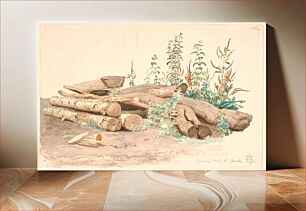 Πίνακας, Some felled tree trunks, a water trough and various plant growths by Johan Thomas Lundbye