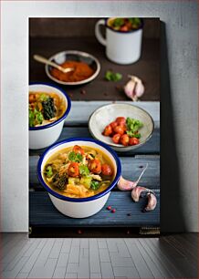 Πίνακας, Soup with Vegetables in Rustic Cups Σούπα με λαχανικά σε ρουστίκ κύπελλα