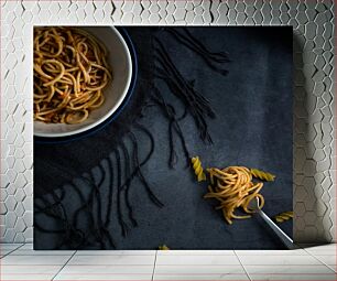 Πίνακας, Spaghetti and Fusilli on Dark Background Σπαγγέτι και Fusilli σε σκούρο φόντο