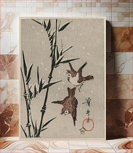 Πίνακας, Sparrows, Bamboo and Falling Snow (c. late 1820s) by Keisai Eisen