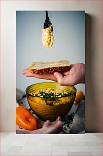 Πίνακας, Spreading Hummus on Bread Απλώνουμε χούμους στο ψωμί
