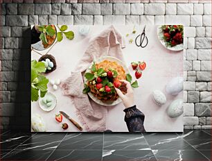 Πίνακας, Spring Brunch with Strawberries and Decorated Eggs Ανοιξιάτικο Brunch με φράουλες και διακοσμημένα αυγά