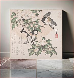 Πίνακας, Spring Rain Collection (Harusame shū), vol. 3: Marsh-tits and Crab Apple Flowers