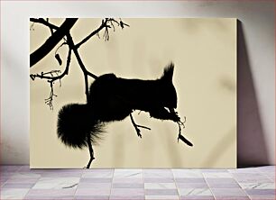 Πίνακας, Squirrel Silhouette on Branch Σκίουρος σιλουέτα στο υποκατάστημα
