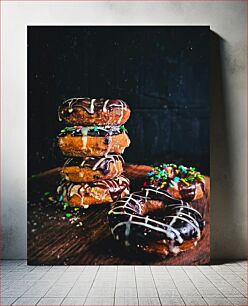 Πίνακας, Stack of Chocolate-Glazed Donuts Στοίβα ντόνατς με γλάσο σοκολάτας