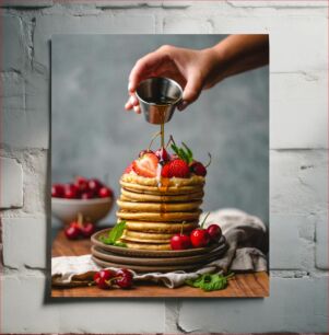 Πίνακας, Stack of Pancakes with Fruits and Syrup Στοίβα από τηγανίτες με φρούτα και σιρόπι
