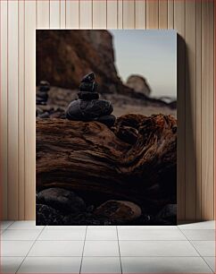 Πίνακας, Stacked Rocks on Driftwood Στοιβαγμένοι βράχοι στο Driftwood