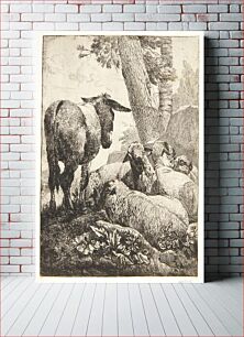 Πίνακας, Standing donkey and four lying sheep by Johann Heinrich Roos