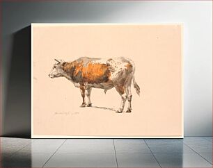 Πίνακας, Standing red-spotted bull, facing left, seen obliquely from behind by Johan Thomas Lundbye