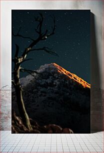 Πίνακας, Starry Night and Illuminated Mountain Έναστρη Νύχτα και Φωτισμένο Βουνό
