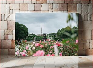 Πίνακας, Statue Garden with Blooming Flowers Κήπος με αγάλματα με ανθισμένα λουλούδια