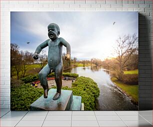 Πίνακας, Statue of Crying Baby Overlooking a Park Άγαλμα του μωρού που κλαίει με θέα σε ένα πάρκο