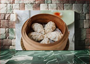 Πίνακας, Steamed Dumplings in Bamboo Basket Ζυμαρικά στον ατμό σε καλάθι μπαμπού