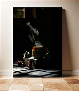 Πίνακας, Steaming Coffee Mug with Pine Cones Αχνιστή κούπα καφέ με κουκουνάρια