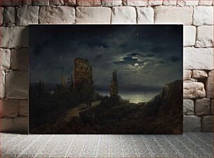 Πίνακας, Stegeborg castle ruins by moonlight, 1851 - 1853, Lars Theodor Billing