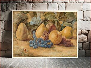 Πίνακας, Still Life of Fruit: Apples, Pears, and Grapes on Ground (1874) by John William Hill